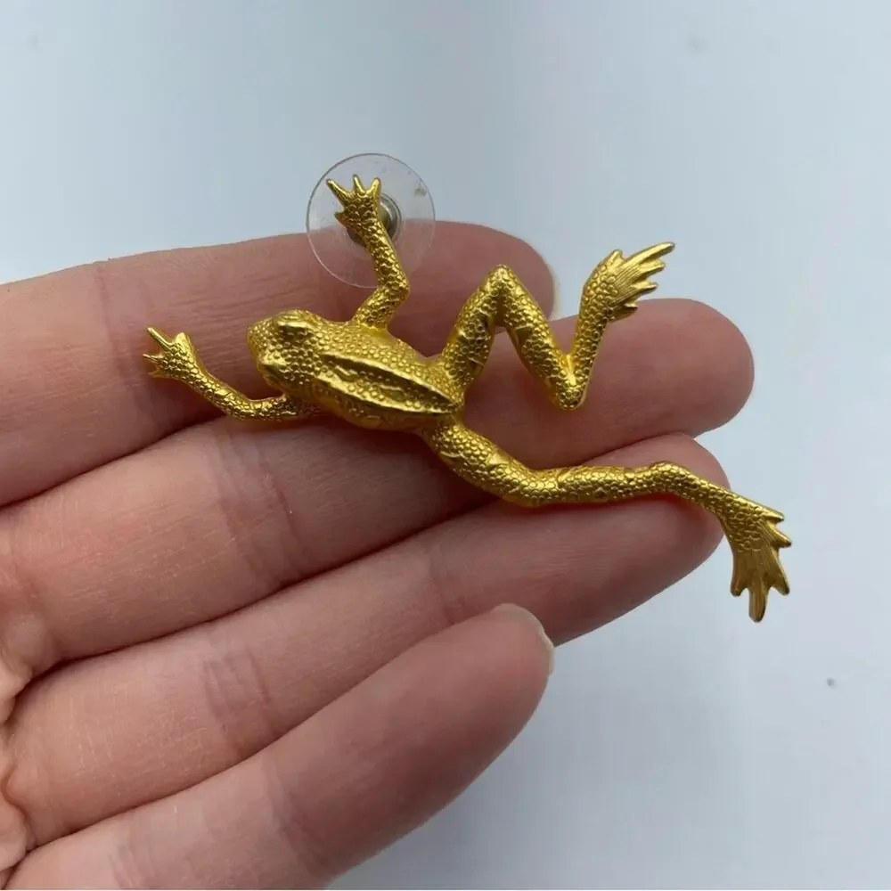 Vintage JJ Jonette Gold Tone Frog Pin Brooch 90s